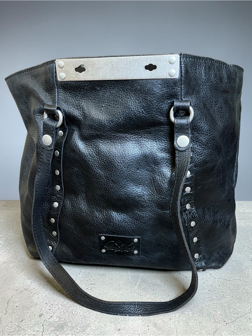 Patricia Nash Benvenuto Large Black Leather Stud-Accent Tote Bag